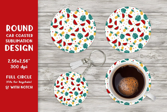 Tropical car coaster sublimation. Summer round coaster HSP01 Sublimation LaBelezoka 