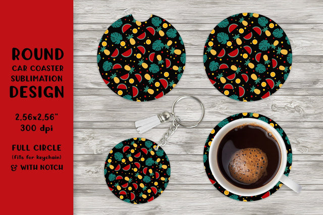 Tropical car coaster sublimation. Summer round coaster HSP02 Sublimation LaBelezoka 