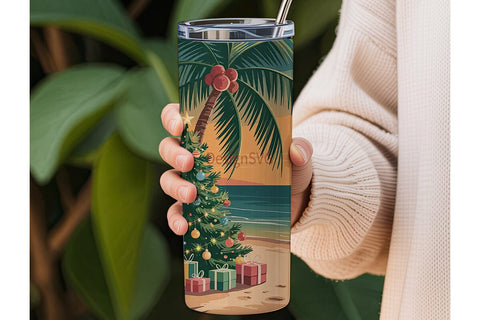 Tropical Christmas Beach 20oz Tumbler Sublimation DesignSVG 