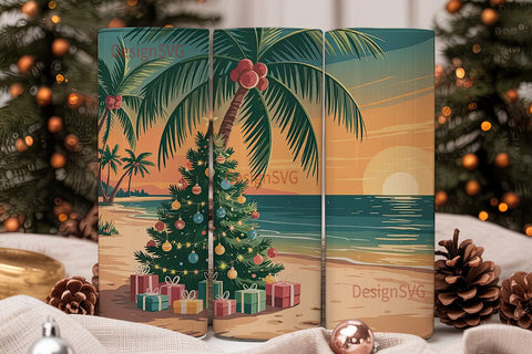 Tropical Christmas Beach 20oz Tumbler Sublimation DesignSVG 
