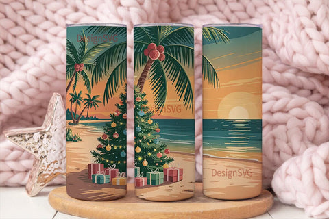 Tropical Christmas Beach 20oz Tumbler Sublimation DesignSVG 