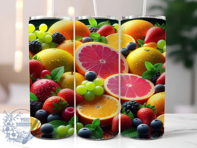 Tropical Citrus Fruit Tumbler, Seamless Tropical Theme, Vibrant Citrus Wrap, Colorful Summer Design, Artistic Botanical Motif, Playful Exotic Print, Fresh Seasonal Style, 20Oz Tumbler, Sublimation Sublimation ToriDesigns 
