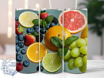 Tropical Citrus Fruit Tumbler, Seamless Tropical Theme, Vibrant Citrus Wrap, Colorful Summer Design, Artistic Botanical Motif, Playful Exotic Print, Fresh Seasonal Style, 20Oz Tumbler, Sublimation Sublimation ToriDesigns 