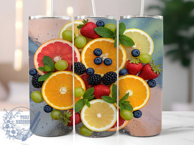 Tropical Citrus Fruit Tumbler, Seamless Tropical Theme, Vibrant Citrus Wrap, Colorful Summer Design, Artistic Botanical Motif, Playful Exotic Print, Fresh Seasonal Style, 20Oz Tumbler, Sublimation Sublimation ToriDesigns 