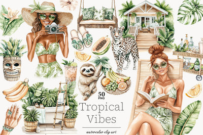 Tropical Clip Art PNG Bundle | Summer Vacation Graphics SVG GlamArtZhanna 