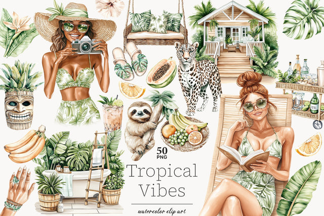 Tropical Clip Art PNG Bundle | Summer Vacation Graphics SVG GlamArtZhanna 