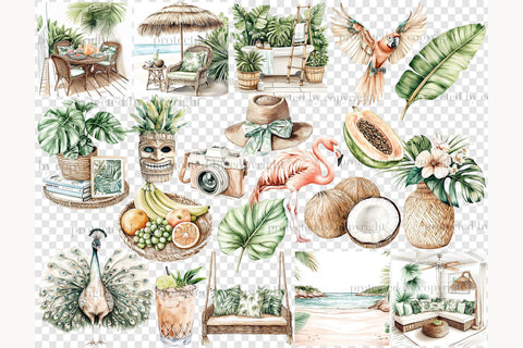 Tropical Clip Art PNG Bundle | Summer Vacation Graphics SVG GlamArtZhanna 