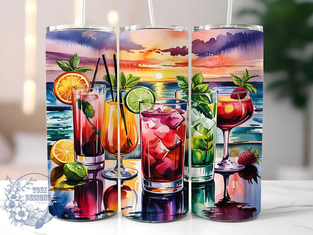 Tropical Cocktails 20oz Tumbler, Beach Cocktails Wrap, 20Oz Tropical Drinkware, Sublimation Cocktail Tumbler, Beach Party Cup, Summer Cocktail Gift, Coastal Drinkware Design Sublimation ToriDesigns 