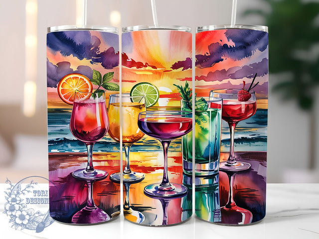 Tropical Cocktails 20oz Tumbler, Beach Cocktails Wrap, 20Oz Tropical Drinkware, Sublimation Cocktail Tumbler, Beach Party Cup, Summer Cocktail Gift, Coastal Drinkware Design Sublimation ToriDesigns 