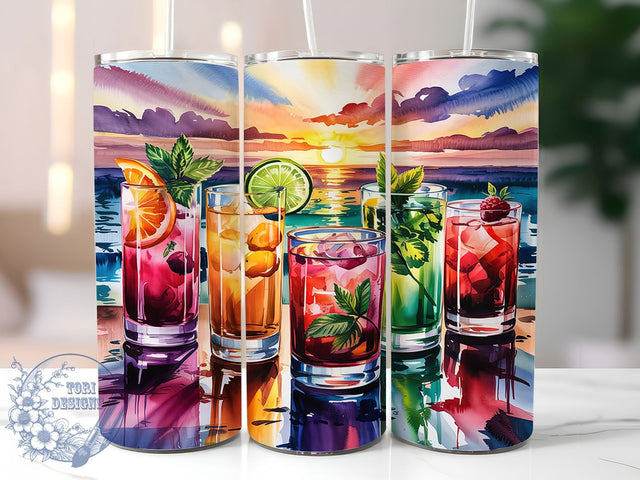 Tropical Cocktails 20oz Tumbler, Beach Cocktails Wrap, 20Oz Tropical Drinkware, Sublimation Cocktail Tumbler, Beach Party Cup, Summer Cocktail Gift, Coastal Drinkware Design Sublimation ToriDesigns 