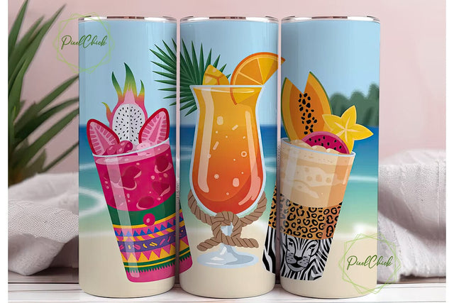 Tropical Cocktails 20oz Tumbler Wrap Sublimation PixelChick 