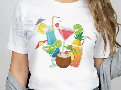 Tropical Cocktails Art T-Shirt PNG, Stylized Illustration, Cheerful Composition, Overlapping Drinks, Colorful Beverage Art, Skinny Tumbler, Sublimation PNG Sublimation ToriDesigns 