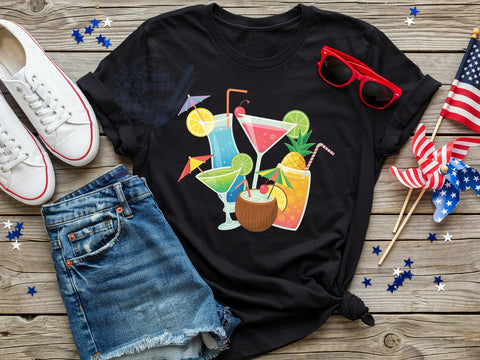 Tropical Cocktails Art T-Shirt PNG, Stylized Illustration, Cheerful Composition, Overlapping Drinks, Colorful Beverage Art, Skinny Tumbler, Sublimation PNG Sublimation ToriDesigns 