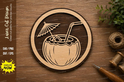 Tropical Coconut Drink Circle Laser Cut SVG File SVG Regulrcrative 