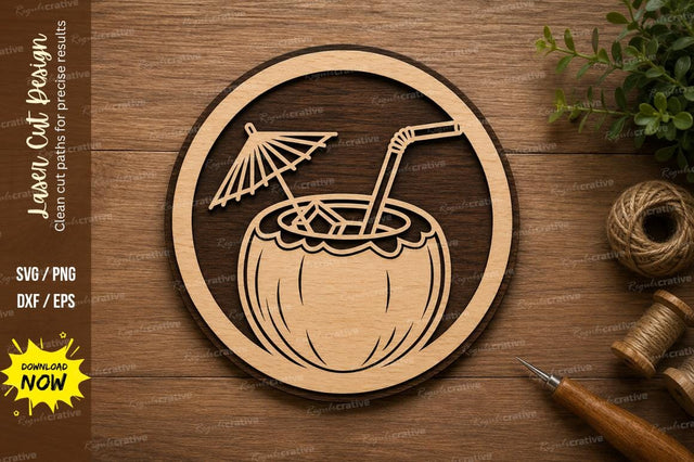 Tropical Coconut Drink Circle Laser Cut SVG File SVG Regulrcrative 