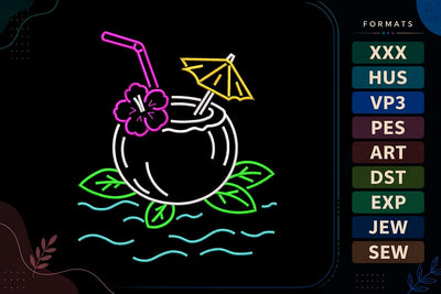Tropical Coconut Drink Summer Vacation Embroidery Design Embroidery/Applique DESIGNS sg embroidery 