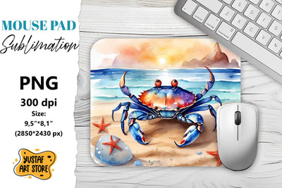 Tropical Crab mouse pad sublimation. Watercolor design Sublimation Yustaf Art Store 