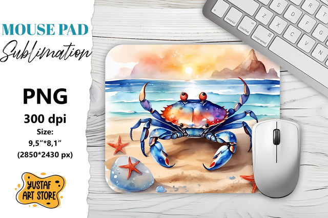 Tropical Crab mouse pad sublimation. Watercolor design Sublimation Yustaf Art Store 