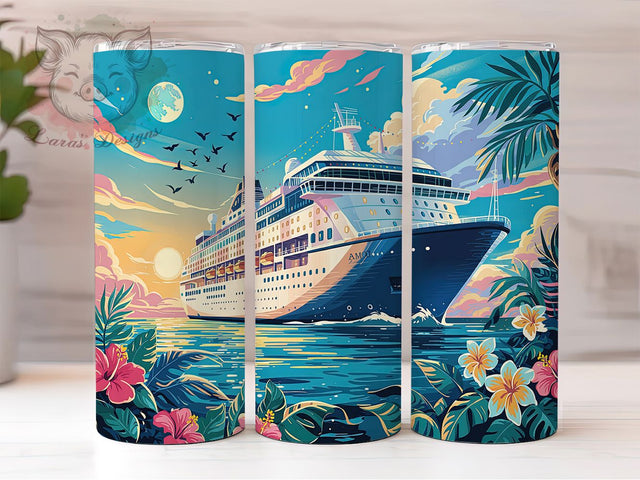 Tropical Cruise Beach Flowers Tumbler Wrap, Beach Flowers Wrap, 20oz Sublimation Design, Vacation Tumbler, Summer Cruise Cup, Floral Tumbler Wrap, Tropical Getaway Tumbler Sublimation Lara' s Designs 