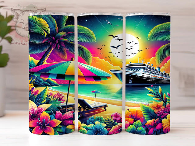 Tropical Cruise Beach Flowers Tumbler Wrap, Beach Flowers Wrap, 20oz Sublimation Design, Vacation Tumbler, Summer Cruise Cup, Floral Tumbler Wrap, Tropical Getaway Tumbler Sublimation Lara' s Designs 