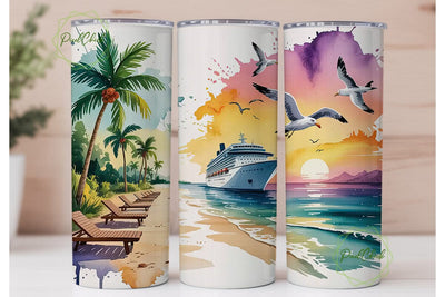 Tropical Cruise Sunset 20oz Tumbler Wrap Sublimation PixelChick 