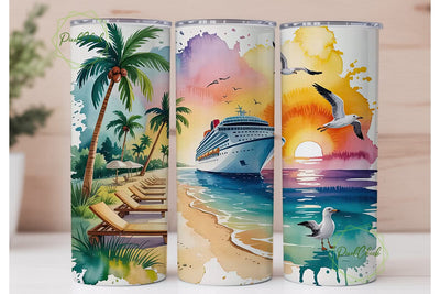Tropical Cruise Sunset 20oz Tumbler Wrap Sublimation PixelChick 