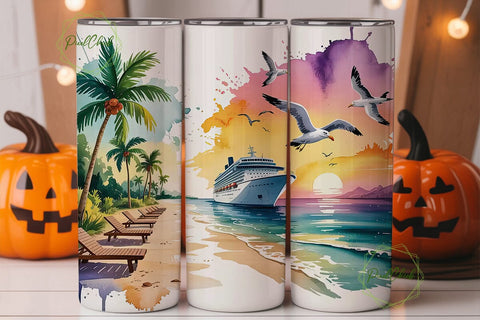 Tropical Cruise Sunset 20oz Tumbler Wrap Sublimation PixelChick 