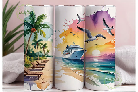 Tropical Cruise Sunset 20oz Tumbler Wrap Sublimation PixelChick 