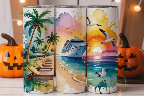 Tropical Cruise Sunset 20oz Tumbler Wrap Sublimation PixelChick 