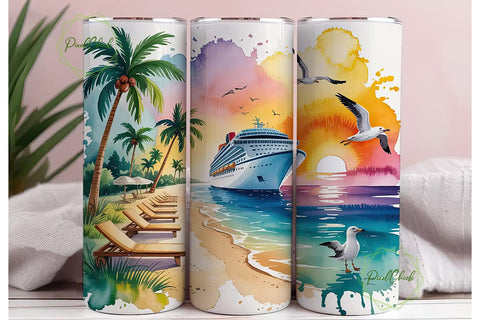 Tropical Cruise Sunset 20oz Tumbler Wrap Sublimation PixelChick 