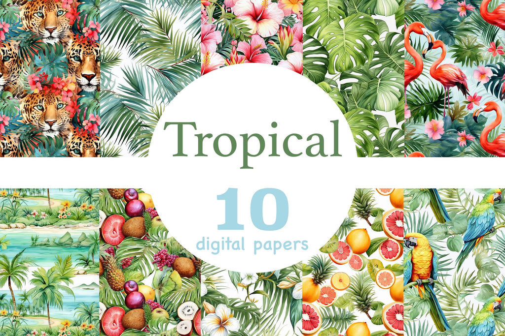 Tropical Digital Papers | Exotic Pattern Bundle - So Fontsy