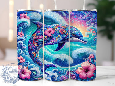 Tropical Dolphin Beach 20oz Tumbler, Tropical Ocean PNG, Beach Floral Sublimation, Summer Sea Life, 20oz Skinny Tumbler, Coastal Dolphin Art, Tropical Beach Design Sublimation ToriDesigns 