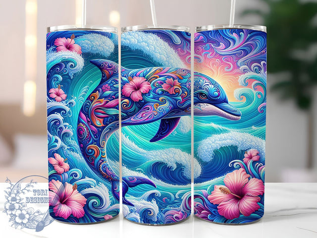 Tropical Dolphin Beach 20oz Tumbler, Tropical Ocean PNG, Beach Floral Sublimation, Summer Sea Life, 20oz Skinny Tumbler, Coastal Dolphin Art, Tropical Beach Design Sublimation ToriDesigns 