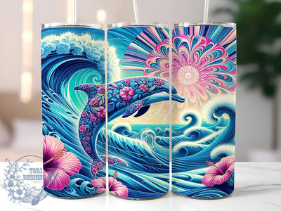 Tropical Dolphin Beach 20oz Tumbler, Tropical Ocean PNG, Beach Floral Sublimation, Summer Sea Life, 20oz Skinny Tumbler, Coastal Dolphin Art, Tropical Beach Design Sublimation ToriDesigns 