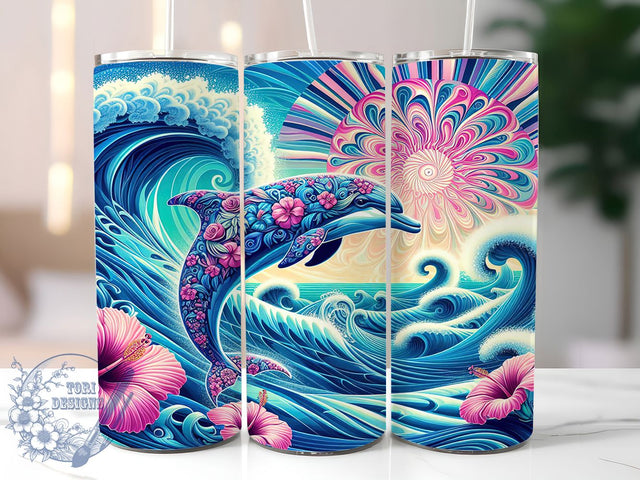 Tropical Dolphin Beach 20oz Tumbler, Tropical Ocean PNG, Beach Floral Sublimation, Summer Sea Life, 20oz Skinny Tumbler, Coastal Dolphin Art, Tropical Beach Design Sublimation ToriDesigns 