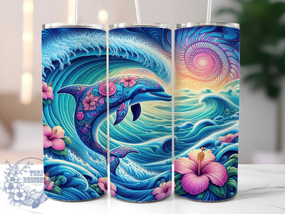 Tropical Dolphin Beach 20oz Tumbler, Tropical Ocean PNG, Beach Floral Sublimation, Summer Sea Life, 20oz Skinny Tumbler, Coastal Dolphin Art, Tropical Beach Design Sublimation ToriDesigns 
