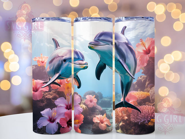 Tropical Dolphin Floral Ocean Tumbler Wrap, Marine Life Pattern, Dolphin Lover Gift, Sea Animal Art, Tropical Dolphin Cup, Beach Theme Tumbler, Nautical Floral Wrap Sublimation SvggirlplusArt 