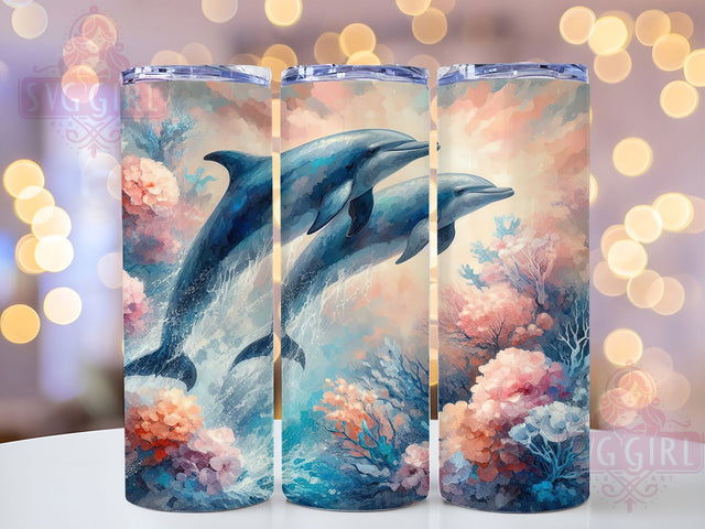 Tropical Dolphin Floral Ocean Tumbler Wrap, Marine Life Pattern, Dolphin Lover Gift, Sea Animal Art, Tropical Dolphin Cup, Beach Theme Tumbler, Nautical Floral Wrap Sublimation SvggirlplusArt 