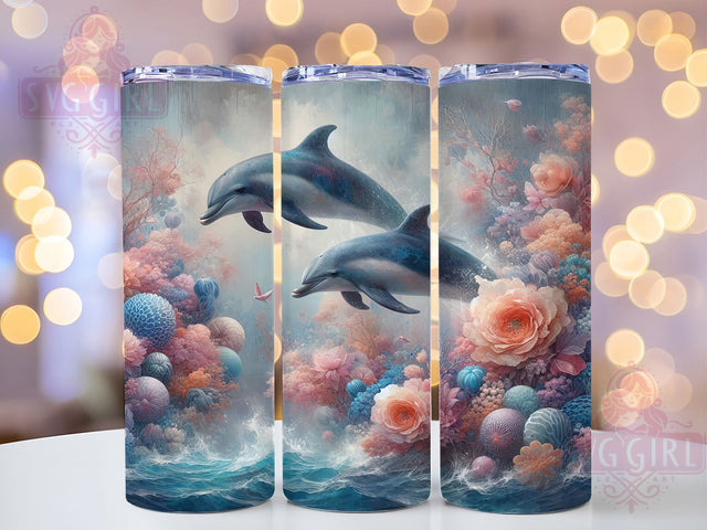 Tropical Dolphin Floral Ocean Tumbler Wrap, Marine Life Pattern, Dolphin Lover Gift, Sea Animal Art, Tropical Dolphin Cup, Beach Theme Tumbler, Nautical Floral Wrap Sublimation SvggirlplusArt 