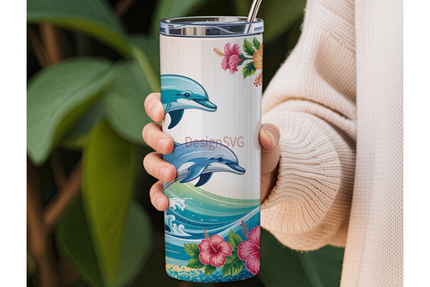 Tropical Dolphin Hibiscus 20oz Tumbler Sublimation DesignSVG 