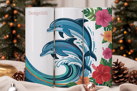Tropical Dolphin Hibiscus 20oz Tumbler Sublimation DesignSVG 