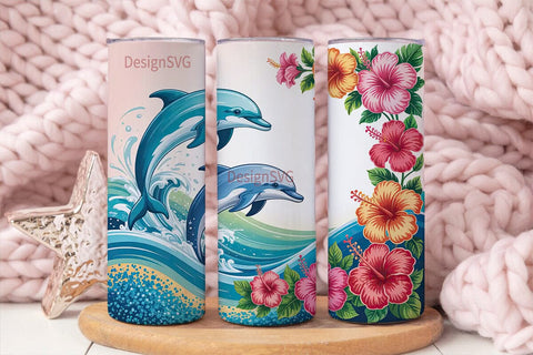 Tropical Dolphin Hibiscus 20oz Tumbler Sublimation DesignSVG 