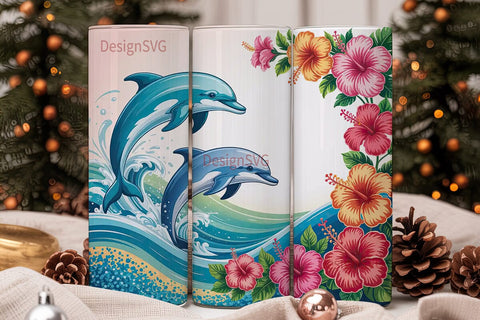 Tropical Dolphin Hibiscus 20oz Tumbler Sublimation DesignSVG 
