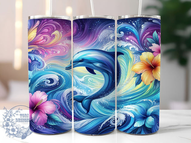 Tropical Dolphin Ocean Tumbler, Tropical Beach Tumbler, 20Oz Sublimation, Summer Floral Design, Ocean Dolphin Printable, Tropical Beach Flowers, Coastal Summer Wrap Sublimation ToriDesigns 