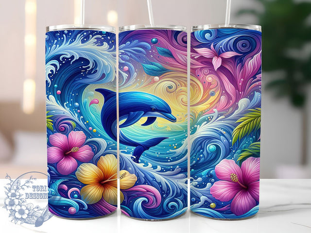 Tropical Dolphin Ocean Tumbler, Tropical Beach Tumbler, 20Oz Sublimation, Summer Floral Design, Ocean Dolphin Printable, Tropical Beach Flowers, Coastal Summer Wrap Sublimation ToriDesigns 