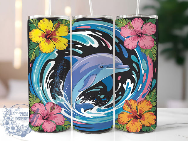 Tropical Dolphin Ocean Tumbler, Tropical Beach Tumbler, 20Oz Sublimation, Summer Floral Design, Ocean Dolphin Printable, Tropical Beach Flowers, Coastal Summer Wrap Sublimation ToriDesigns 