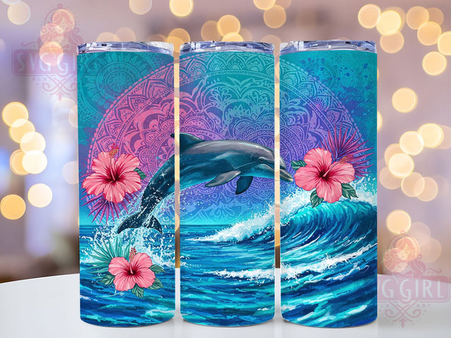 Tropical Dolphin Ocean Tumbler Wrap, Tropical Floral Cup, 20oz Ocean Theme Wrap, Hibiscus Flower Sublimation PNG, Sea Life Tumbler Design, Coastal Aesthetic Cup, Summer Beach Vibes Tumbler Sublimation SvggirlplusArt 