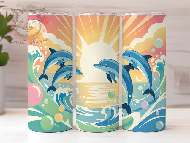 Tropical Dolphin Sunset Tumbler Wrap, Marine Life Design, Tropical Ocean Art, Dolphin Scene Cup, Paradise Beach Gift, Sea Life Wrap, Coastal Sublimation Sublimation Lara' s Designs 