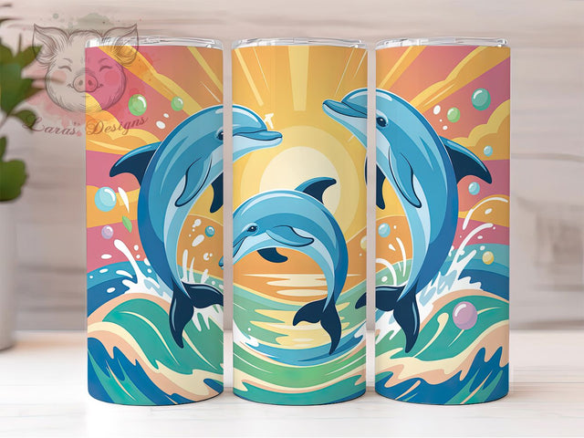 Tropical Dolphin Sunset Tumbler Wrap, Marine Life Design, Tropical Ocean Art, Dolphin Scene Cup, Paradise Beach Gift, Sea Life Wrap, Coastal Sublimation Sublimation Lara' s Designs 