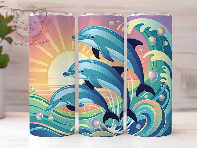 Tropical Dolphin Sunset Tumbler Wrap, Marine Life Design, Tropical Ocean Art, Dolphin Scene Cup, Paradise Beach Gift, Sea Life Wrap, Coastal Sublimation Sublimation Lara' s Designs 